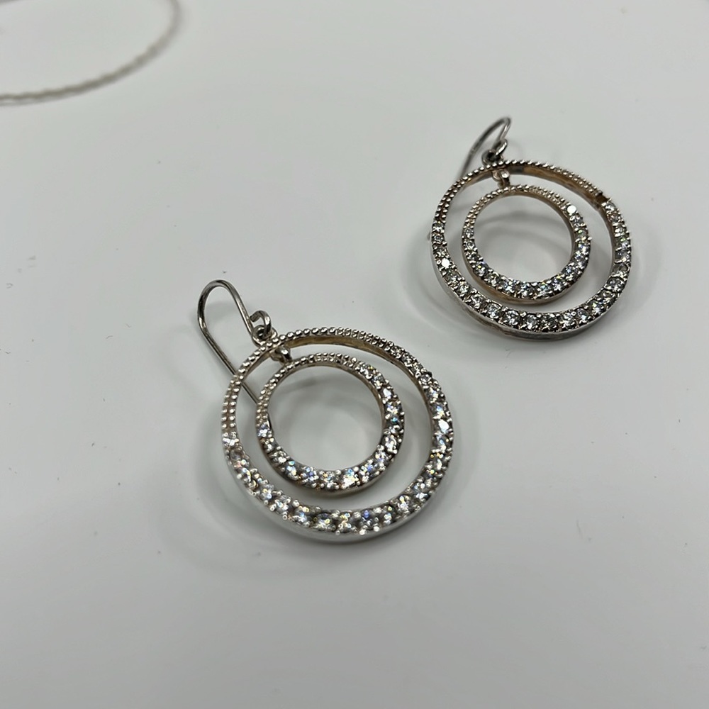 Vintage JCM 925 Sterling Silver CZ Pave Double Hoop Earrings Y2K - Picture 10 of 14